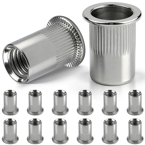 60 Pcs M4 Rivet Nuts, Moosswee 304 Stainless Steel Threaded Insert Nutserts, Flat Head Rivnut for Metal Plates, Appliances and Industrial Building Materials