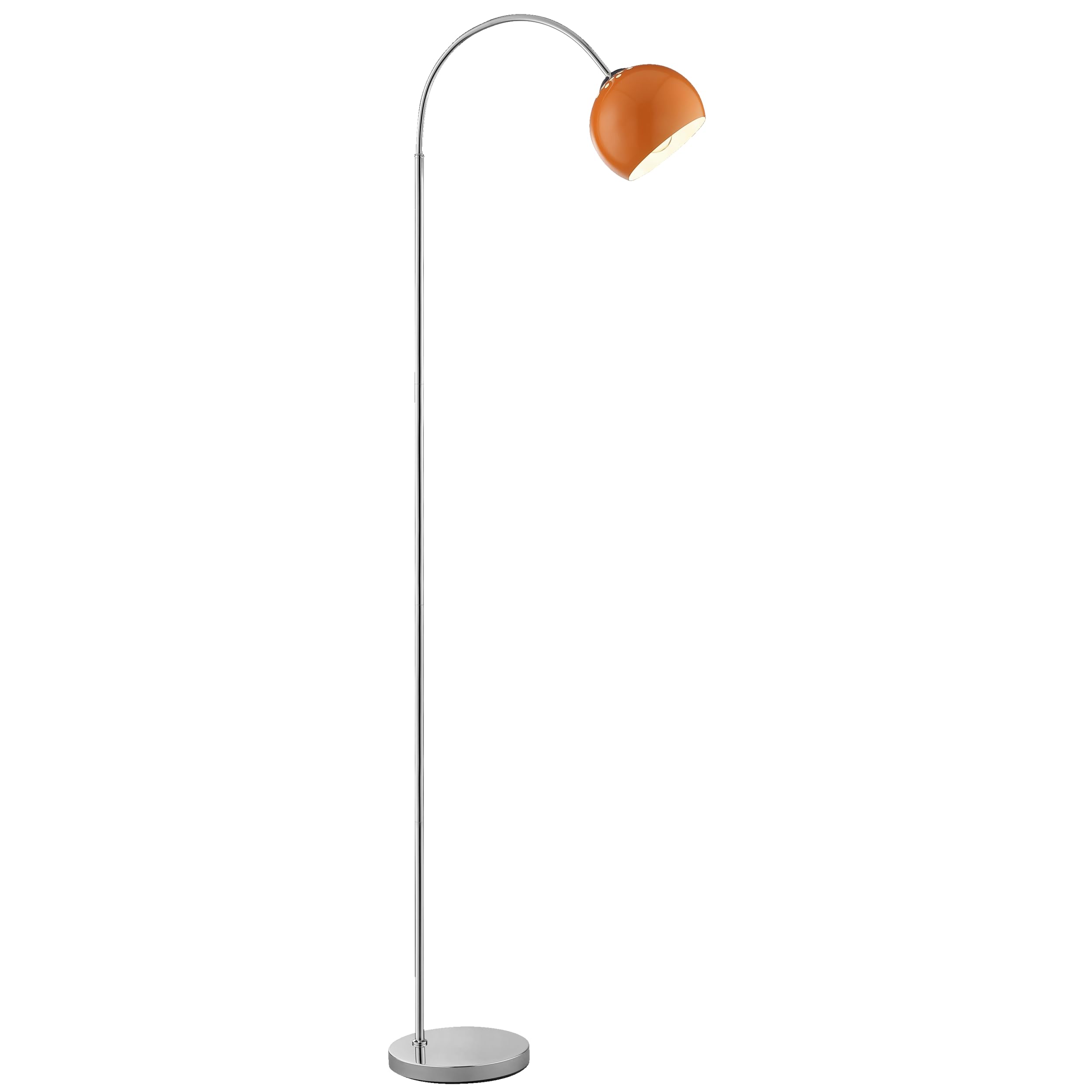 Lámpara de pie curvada brillante Helen, casquillo E27, 170 cm de alto, 23 cm de ancho, 51 cm de profundidad, brazo curvado, metal cromado con pantalla naranja, ideal para salón y rincón de lectura,
