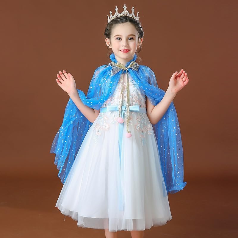 Image of Princess Cape for Girls - Colorful Sequin Cloak with Crown and Wand for Birthday, Halloween, Fancy Dress & Carnival