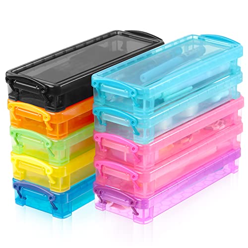 Glenmal 10 Packs Plastic Pencil Box Stackable Pencil Case Bulk Crayon Box with Snap Tight Lid Plastic Brush Painting Storage Organizer for School Office Home Supplies(Colorful)