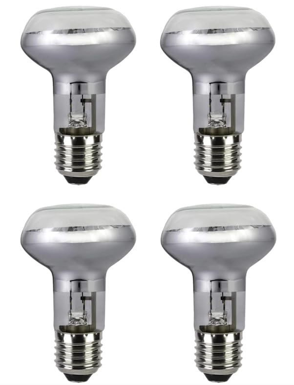 4 Pack R63 60W E27 ES Traditional Classic Filament Reflector Bulbs, Dimmable, 2800K Warm White, Instant On, No Flicker, AC 230V, Edison Screw, for Wall Lights, Ceiling Pendants and Clusters