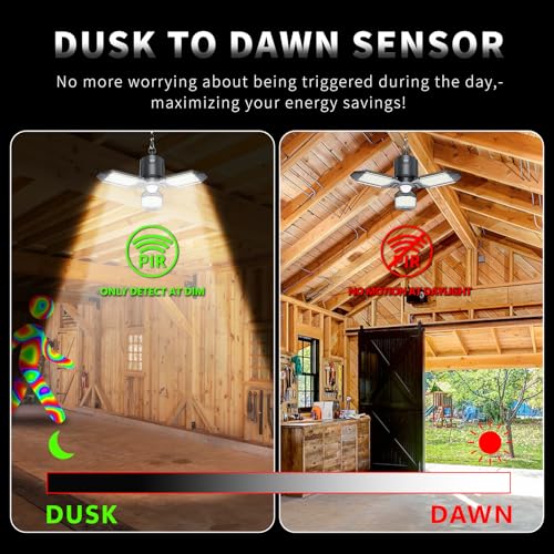 Image of Plug in Led Garage Light Motion Sensor 80W 8000LM 1Pack | Motion Sensor Lights Indoor, Motion Activated, Dusk to Dawn, 3 Deformable Hanging Shop Bulb for Basement, Warehouse, Barn