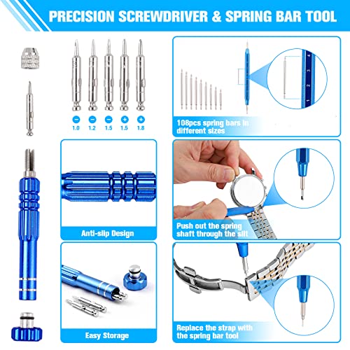 Watch Repair Kit, BYNIIUR Watch Battery Replacement Tool Kit, Watch Repair Tools & Kits, Watch Link Removal Tool Kit Watch Band Tool Set with Carrying Case, Watch Case Opener Spring Bar Tools