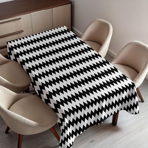 Ambesonne Chevron Tablecloth, Zig Zags in Black and White Sharp Arrow Inspired Classic Retro Tile Monochrome, Rectangular Table Cover for Dining Room Kitchen Decor, 60' X 90', Black White
