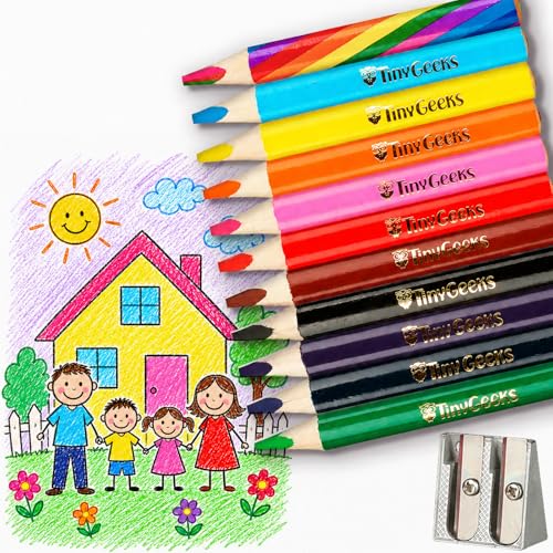 TinyGeeks Crayons de couleur Jumbo - NOUVEAUTÉ Crayons de Couleurs Enfant & Arc-en-ciel - Parfait pour les Jeunes Écoliers - Recommandés par les Professeurs