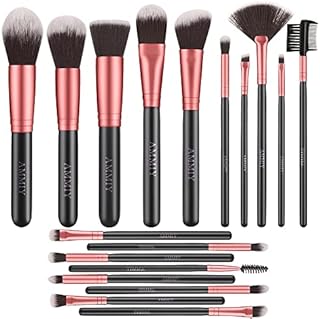 Makeup Brushes AMMIY Makeup Brushes Sets 18-Piece Pink Golden Make-up Brush Sets Premium Synthetic Wood Handle Face and Eye Brushes for Foundation, Powder, Concealers, Blush, and Eyeshadow
