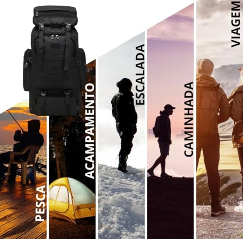 Mochila Cargueira Camping Impermeável 80litros Travessia Trilha Preta Desenho do tecido Liso Qualida