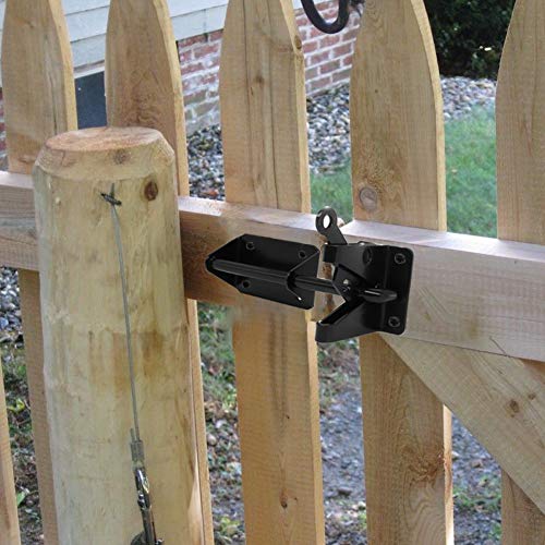 Heavy Duty Automatic Gate Latch for Wooden Fences Metal Gates Vinyl Fence,self Locking Outswinging Pool Dog Gate Door Latches Gravity Security Latch with Cable Pull Gate Opener, Black