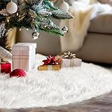 Weihnachtsbaum Decke Weißer 122cm, Tannenbaum Decke mit Teppich Rund für Frohe Weihnachten Party Röck Runde Dekorationen, Christbaumdecke Weiss für christbaumständer Weihnachtsbaum Deko