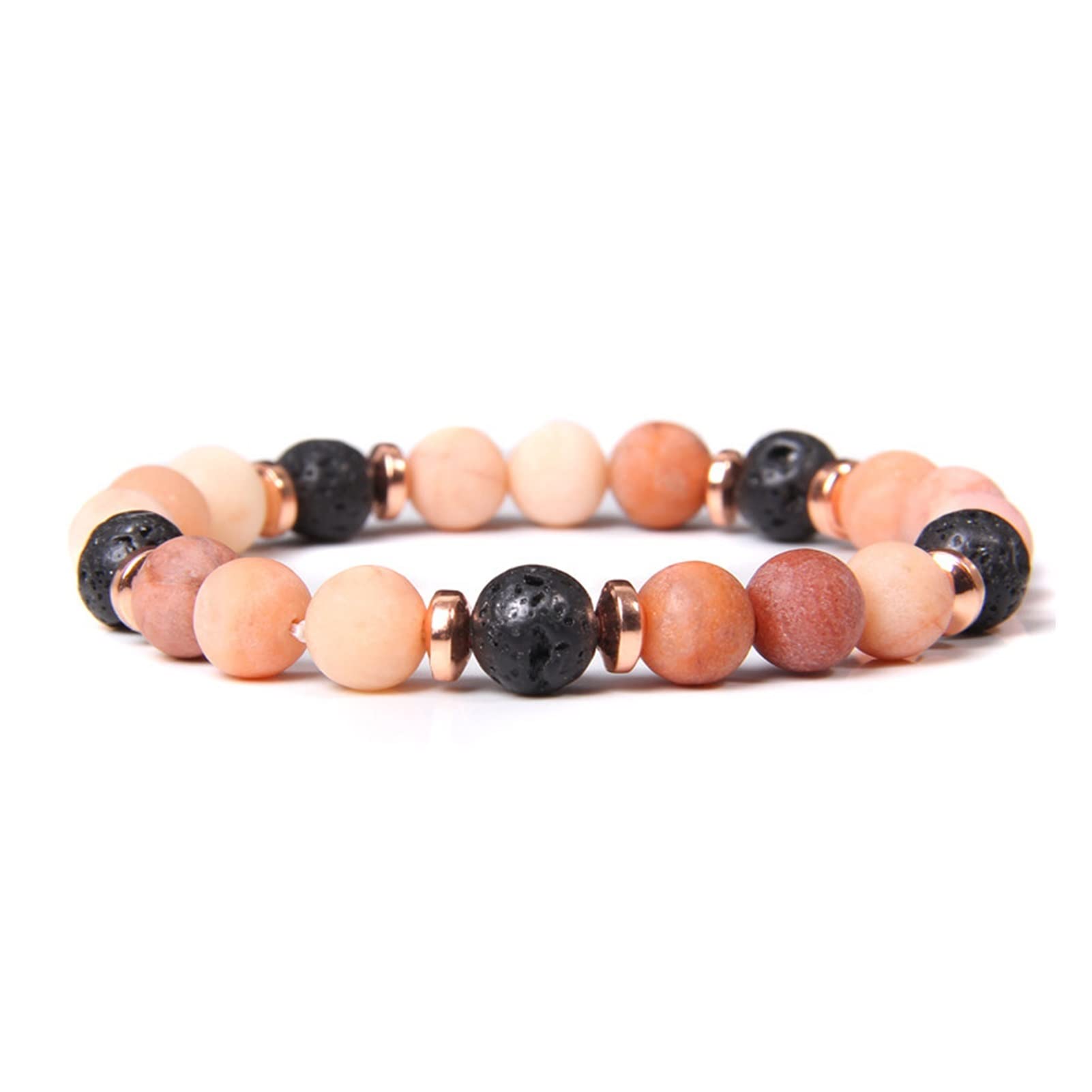 WZGWDC Natürliches rosa Zebra-Stein-Perlen-Armband, 8 mm, Lava-Vulkan-Perlen, Charm-Schmuck, passend für Damen und Herren, freundschaftsspezifisch