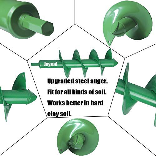 Jayzod 3.5"x16" Drill Auger,Auger Drill Bit for Planting Garden Auger Spiral Drill Bit,Bulb & Bedding Plant Augers,Plants Drill bit for 3/8” Hex Drive Drill,Green