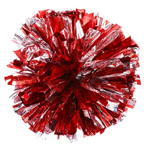 Hlonon 4 Pack Cheerleader Pom Poms Sports Dance Cheer Plastic Pom Poms Cheerleading for Sports Team Spirit Cheering (Red Silver,50g)