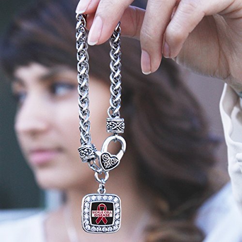 Inspired Silver 7908 Sickle Cell Support Silver Braided Bracelets For Women - Square Charm Bracelet Jewelry Gift With Cubic Zirconia - Women'S Charm Bracelet With Lobster Claw Clasp thumb #3