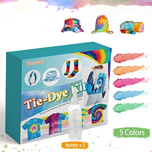 ESSORT Tie-Dye Kit 5 Colors One-Step Shirt Fabric Dye Textile Shirts Paints with Tablecloths for Women, Kids, Men, Tie Dye Designs Clothing for Family Friends Groups Party Supplies