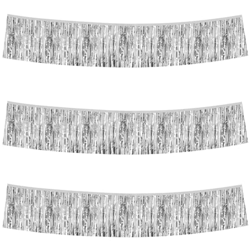 Entisn 3 Pack Silver Foil Fringe Garland Tinsel Streamers 30 Ft Party