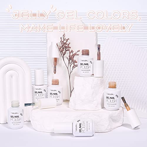 Gellen Jelly Gel Nail Polish, Translucent Gel Polish Kit Sheer Stone Tones Gray Beige Milky White, Trendy Home Salon Diy Nail Art Gel Nail Kit #TOP6