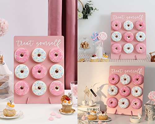 Rmeosye Donut Wall Display Stand Reusable Donut Holder Board Rustic Wood Doughnut Food Buffet Display For Wedding, Baby Shower, Bridal Shower, Birthday Party Treat Yourself Fits 9 Donuts (Pink) #TOP5