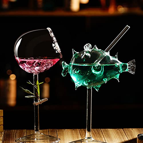 Angoily Creative Puffer Fish Cocktail Glasses Set Of 2, Clear Puffer Fish Shaped Drinks Cups 280Ml Wine Glasses For Party Novelty Mushroom Glasses Drinking For Ktv Bar Club Restaurant #TOP3