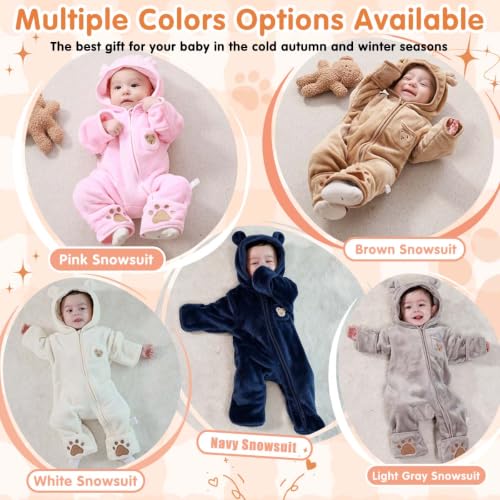 Image of Fairy Baby Newborn Baby Bear Outfit With Fold-Over Mittens Footies Thin Fleece Romper Hooded Jumpsuit Winter Coat Girls Boys