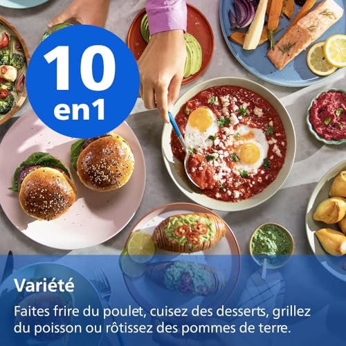 Philips Airfryer 1000 Series Flexible Basket - Heißluftfritteuse mit 7,1 L Fassungsvermögen, RapidAir-Technologie, 10 Kochfunktionen, 90% weniger Fett, kompaktes Design, HomeID-Rezept-App (NA154/00)
