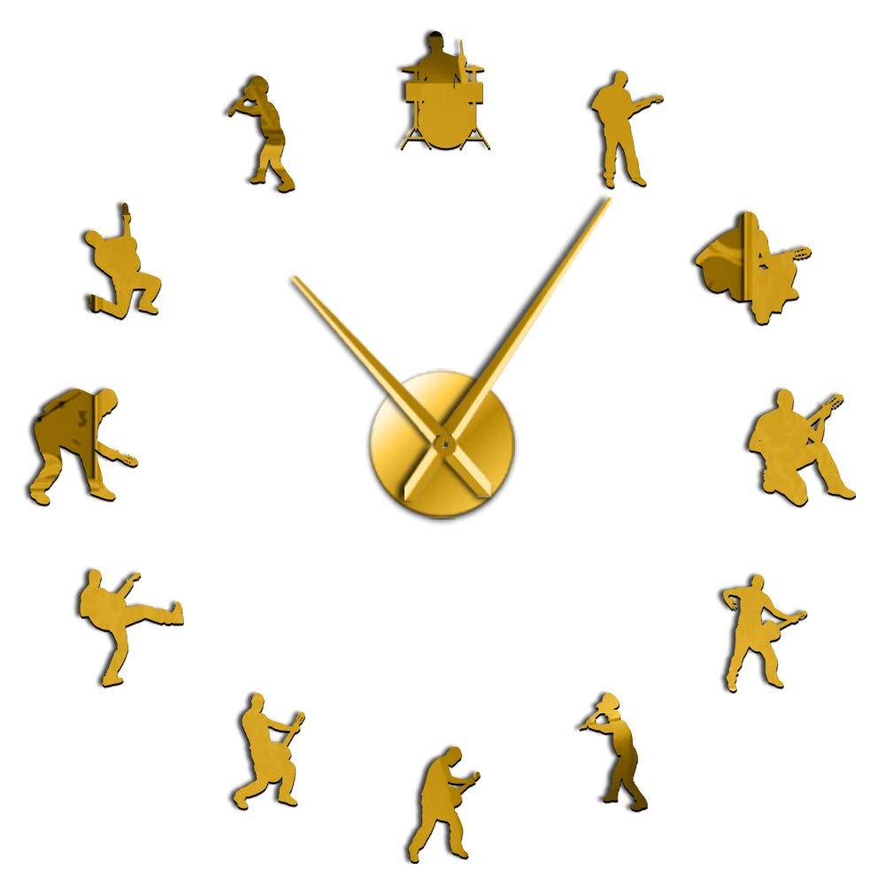 Grande horloge murale guitariste or 70cm au design silhouette chic