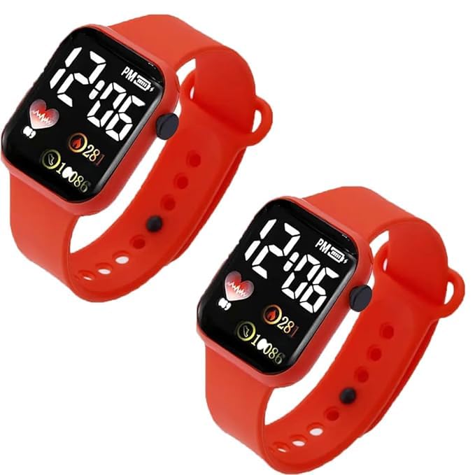 KE GALLERY Fashion Luminous LED Display Fashionable Children Kids Digital Watches Waterproof Sports Square Electronic Led Watch for Kids Pack of 2 (Lavish Red) (B0D5R39778) Amazon Price History, Amazon Price Tracker