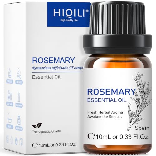 Image of HIQILI Rosemary Essential Oil for Hair, Diffuser, Skin & Aromatherapy | Blend Into DIY Candles and Sprays for an Uplifting Scent, Add to Humidifier for a Refreshing Atmosphere -10mL / 0.33 fl oz