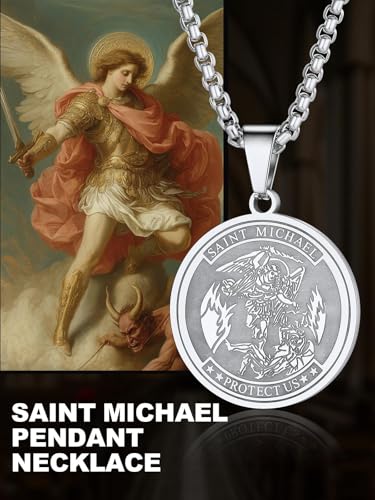 Image of U7 Saint Michael Necklace for Men,Stainless Steel /18K Gold Plated St Michael Archangel /Saint Benedict /Saint Christopher Pendant Amulet Necklace for Men Women
