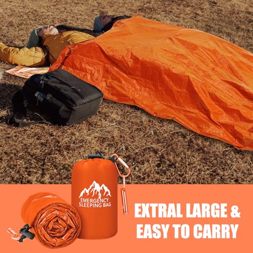 Oudain 6 Pzs Bolsa de Dormir de Emergencia XL Impermeable Bivy Sack con Silbato miniatura 4