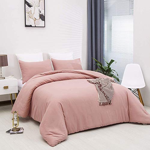 Image of KAREVER Pink Comforter King Size Pure Blush Pink Bedding Set Women Rose Pink Durable Comforter Set 3 Pieces 1 Comforter with 2 Pillowcases