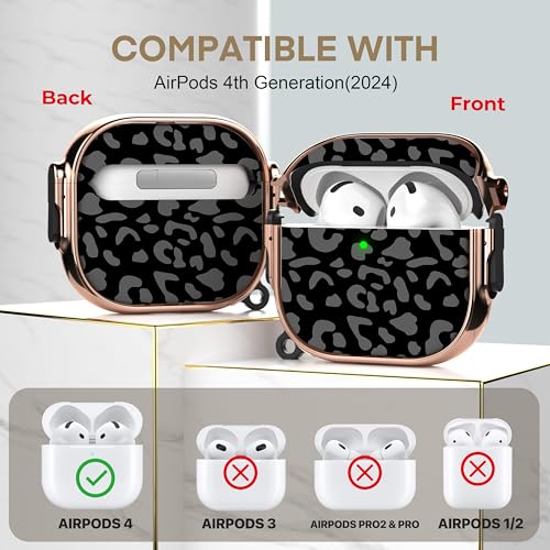 Image of Maxjoy for AirPods 4 Case with Lock, Cute AirPods 4 Case Lock Protective Hard AirPod 4 Generation Cover for Women Men with Keychain Clip for AirPod 4th Generation Cover 2024, Grey Leopard