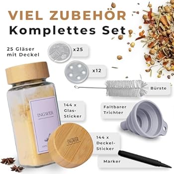 Set De 24 Pots à épices Carrés En Verre - Avec Couvercles Bambou Et étiquettes - 120ml