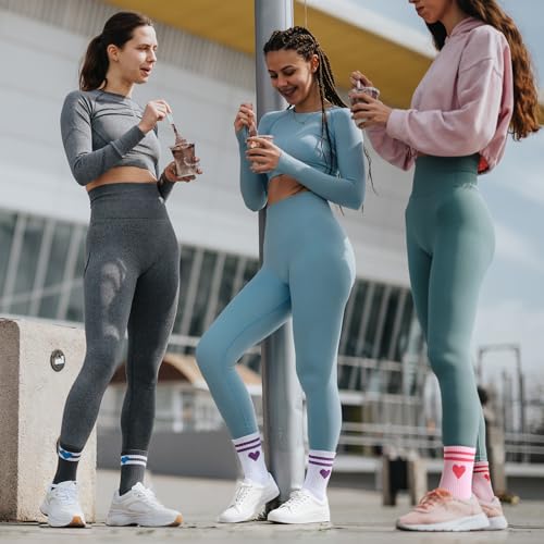Image of Jspupifip Heart Socks 6 Pairs Crew Athletic Cotton Women Striped Socks with Retro Stripes Hearts