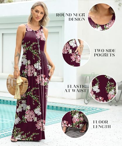 Image of EUOVMY Women's Sleeveless Dress Casual Plain Loose Summer Long Maxi Dresses with Pockets