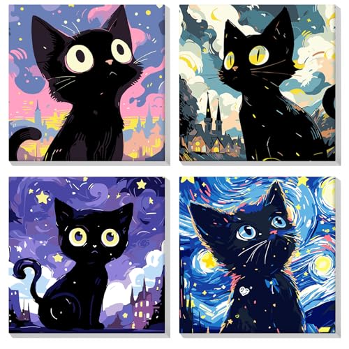 MOGTAA 4 Pack Peinture Numero Adulte avec Cadre, Chat Peinture par Numero Adulte, DIY Ciel Etoilé Numéro d'Art Kits, Loisirs Créatifs Adultes, pour...