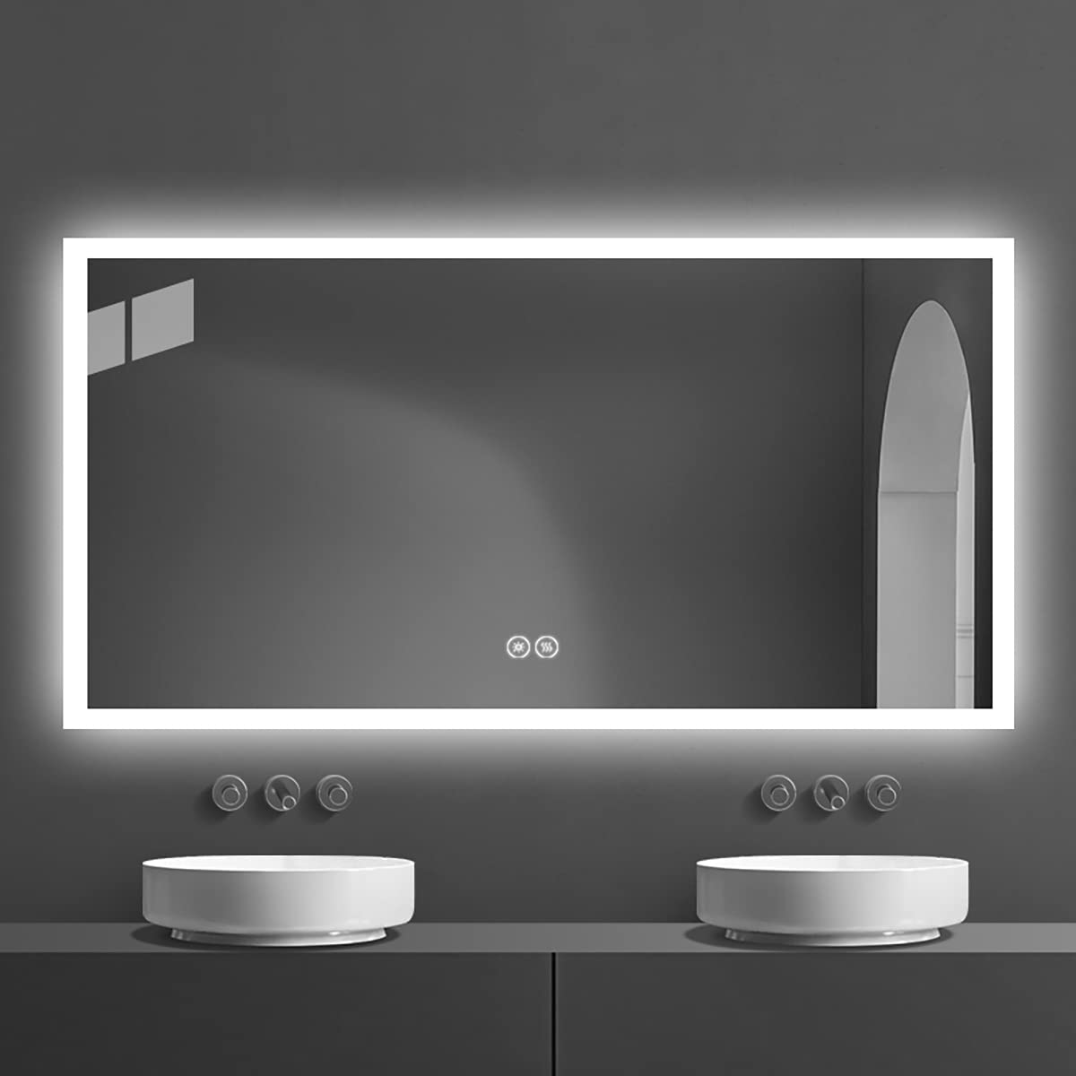 LED Lighted Illuminated Bathroom Vanity Wall Mirror with Touch Button, Anti-Fog, Dimmable, Vertical & Horizontal Mount White Mirrors 55 x 36 in N031-5536-TS