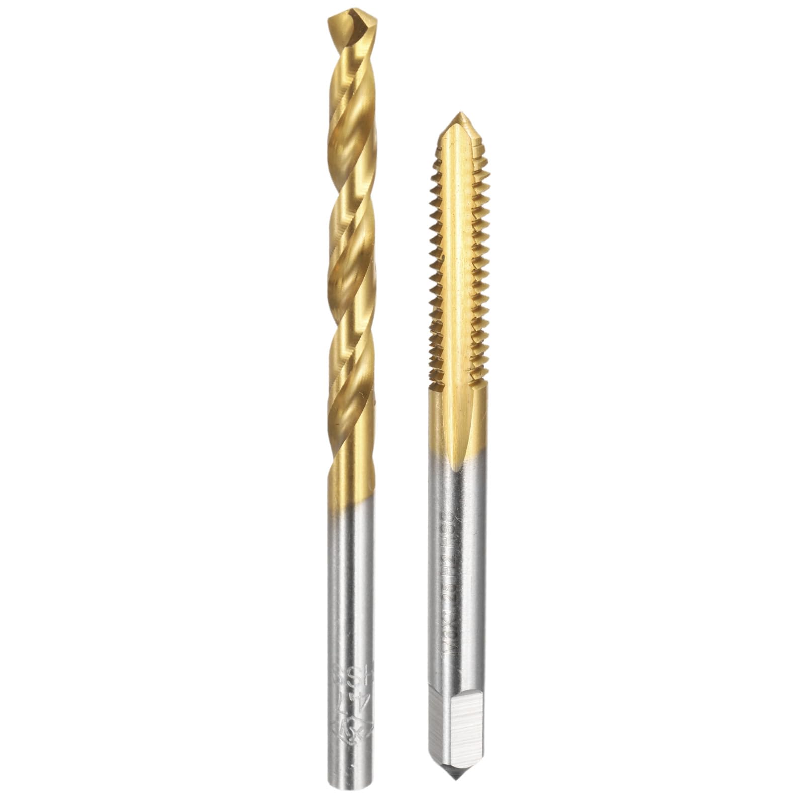 Set di Maschi e Punte da Trapano, 1 Maschio filettato a scanalatura Dritta M6 x 1,25 e 1 Punta elicoidale da 4,7 mm, Kit di Utensili per Filettatura HSS-6542 Rivestiti in Titanio