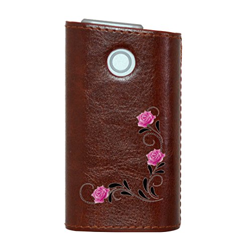 glo グロー グロウ 専用 レザーケース レザーカバー タバコ ケース カバー 合皮 ハードケース カバー 収納 デザイン 革 皮 BROWN ブラウン フラワー 花 フラワー 006370