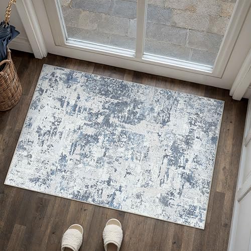 PureCozy Green Entryway Rug 2x3 Washable Vintage Door Mat Soft Low Pile Carpet Non Slip Distressed Small Floral Throw Rug for Hallway Kitchen Bedroom Office Bathroom Laundry 2' x 3' (Rectang