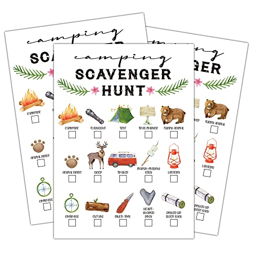 HEZNZXQ Scavenger Hunt Game, Outdoor Camping Scavenger Hunt, Park Treasure Hunt Clues Cards, Camping Party Games, Outdoor Nature Birthday Party Games Supplies Activities(03)