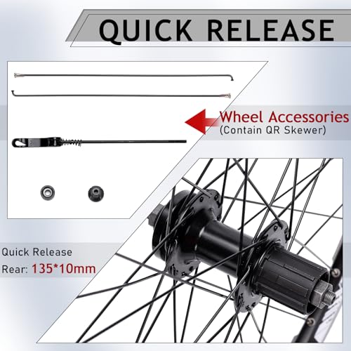 Image of BUCKLOS MTB Wheelset 26 inch 27.5 inch 29 inch Quick Release Disc Brake 32H Mountain Bike Wheels, High Strength Aluminum Alloy Rim Black Bike Wheel, Suitable 8-10 Speed Cassette Mountain Bike Wheelset