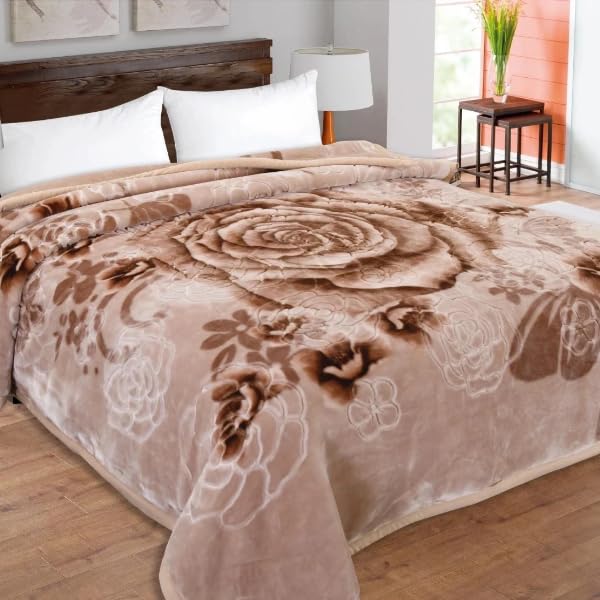 Thick Heavy Weight 2-Ply Reversible Blanket King Size Ultra Soft Warm Comforter Throw for Bed, All-Season Cozy Bedding, Luxury Plush Blanket (Floral Brown Blanket (6KG))