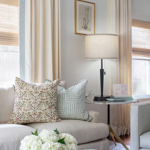 Ggoying Set Of 2 Bedside Table Lamp, Pull Chain Nightstand Lamps With Usb A & C Charging Ports, 5000K Led Bulb, Round Fabric Linen Lampshade For Livingroom, Bedroom, Home, And Office(Bulbs Included) #TOP2