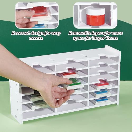 Image of UNICRAFTALE Ink Pad Storage Rack 18 Grids Inkpad Storage Box Stamp Pad Storage Organizer White Stamp Pad Organizer Holder for Desktop for Crafts Supply Stackable Mount