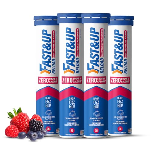 Fast&Up Reload Zero Electrolyte Tablets | Zero Sugar & Calories | Summer Fruits Flavour | 100 Effervescent Tablets with Vitamin C & B12 | Instant Hydration & Energy