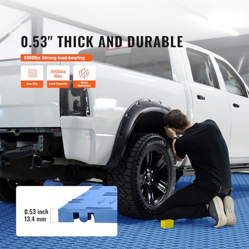 Image of VEVOR Garage Floor Tiles 12 x 12 x 0.53 inch, Interlocking Design Ease of Installation Double-Sided Texture Non-Slip Sturdiness, for Garages, Basements, Repair Shops, Blue, 25 Pack | Easy Installation Double-Sided Texture Non-Slip Sturdiness, Polypropylene for Garages, Basements, Repair Shops, Blue, 25 Pack