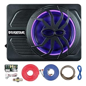 800W 10″ Slim Under Seat Powered Car Subwoofer, Car/Truck Audio Sub Built in Amplifier with Blue LED Ambient Light (ST800)