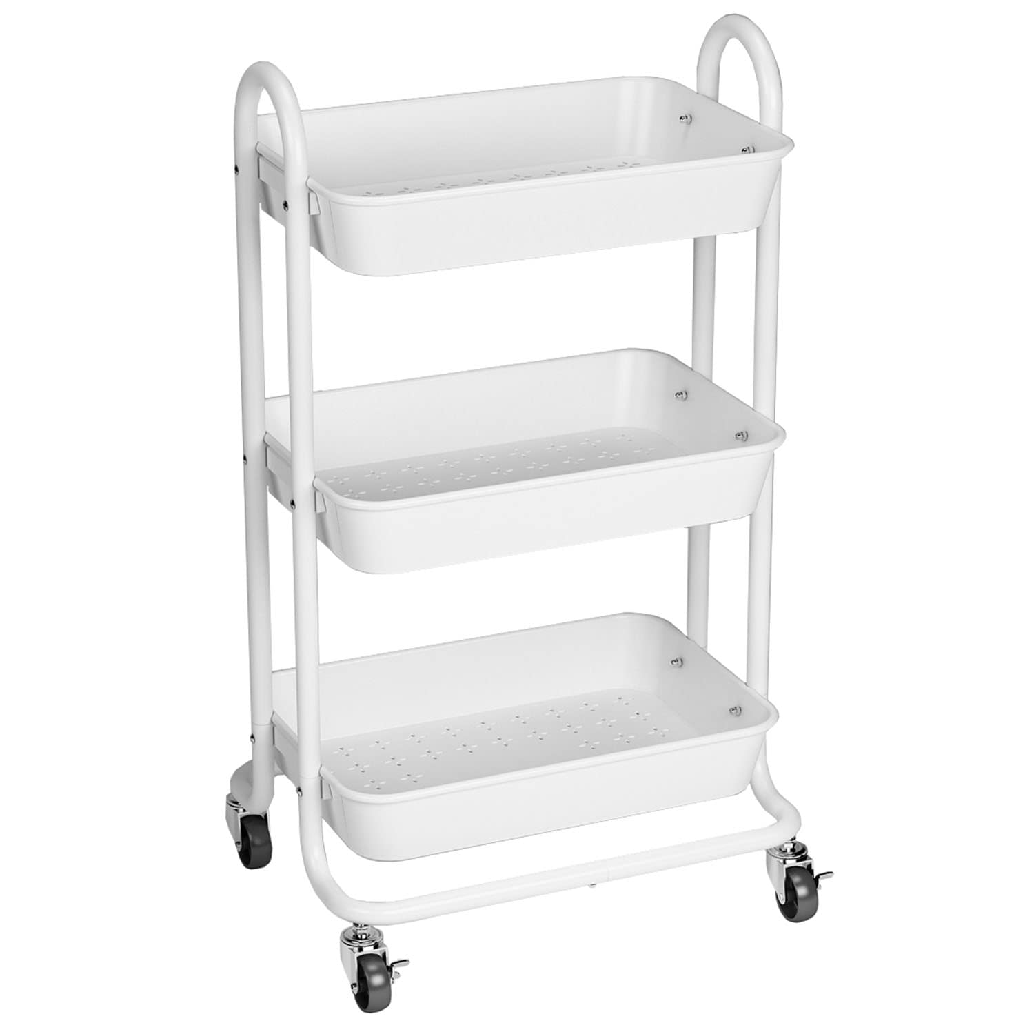 Taylor & Brown Brown,White Storage Trolley Cart, Tier Rolling Cart, Multi-Purpose Organiser, Organizers, Utility Cart With Lock Wheels, Serving Trolley With Handles For Home, Office, Kitchen, Bathroom (White) Size 3