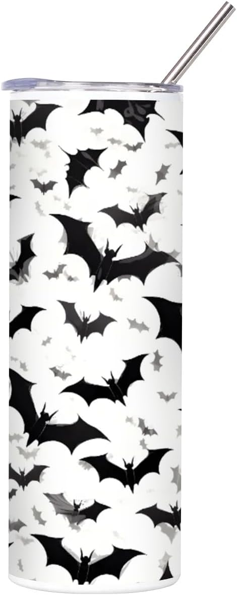 Halloween Bat 20 oz Stainless Steel Tumblers Double Wall Iced Coffee Cups with Lids and Straws Thermal Cups for Hot and Cold Drinks