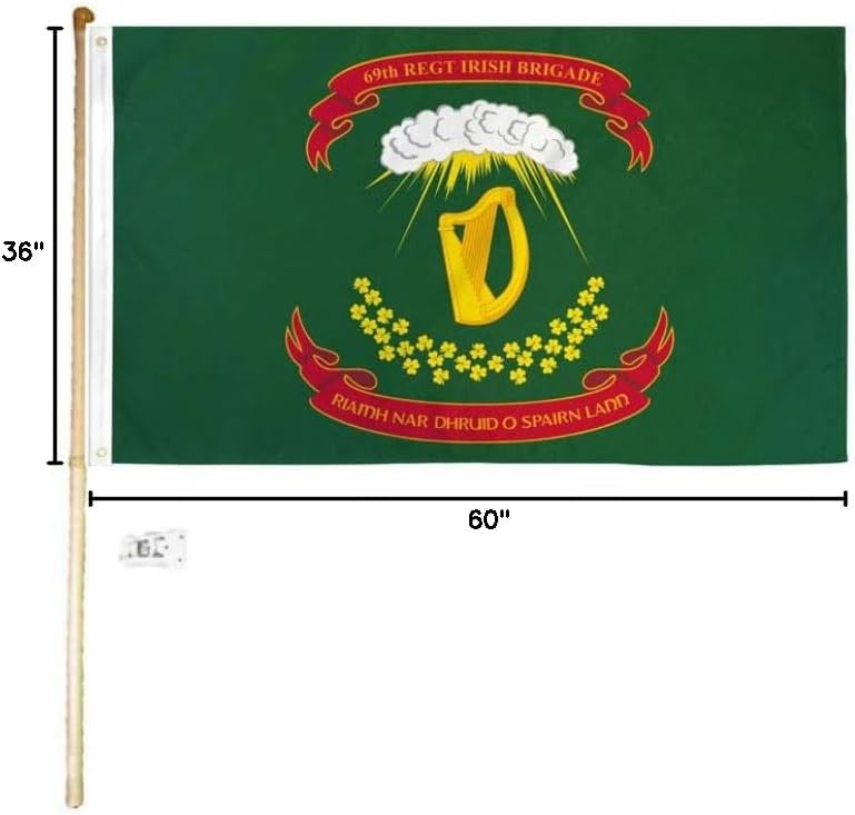 3x5 3'x5' 69th Regiment Irish Brigade Polyester Flag with 5' (Foot) Flag Pole Kit with Wall Mount Bracket & Screws (Imported)